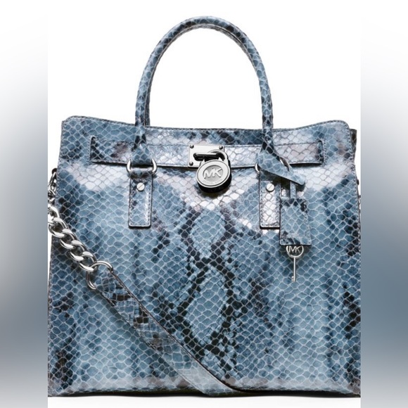 Michael Kors Blue Silver Snakeskin  Tote Purse Women’s - Picture 2 of 11